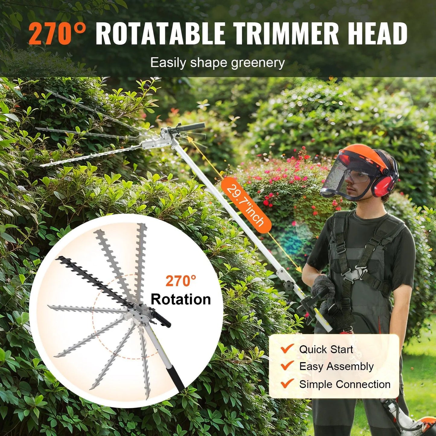 【Summerfinds】Vevor 52CC 6-In-1 Garden Tool Kit, Multi-Functional Outdoor Gadget with Gas Hedge Trimmer, Weed Eater, String Trimmer, Brush Cutter, Edger, Pole Saw Chainsaw Pruner, Metal Blade, Handle, Parts, Shoulder Strap for Lawn Cutting